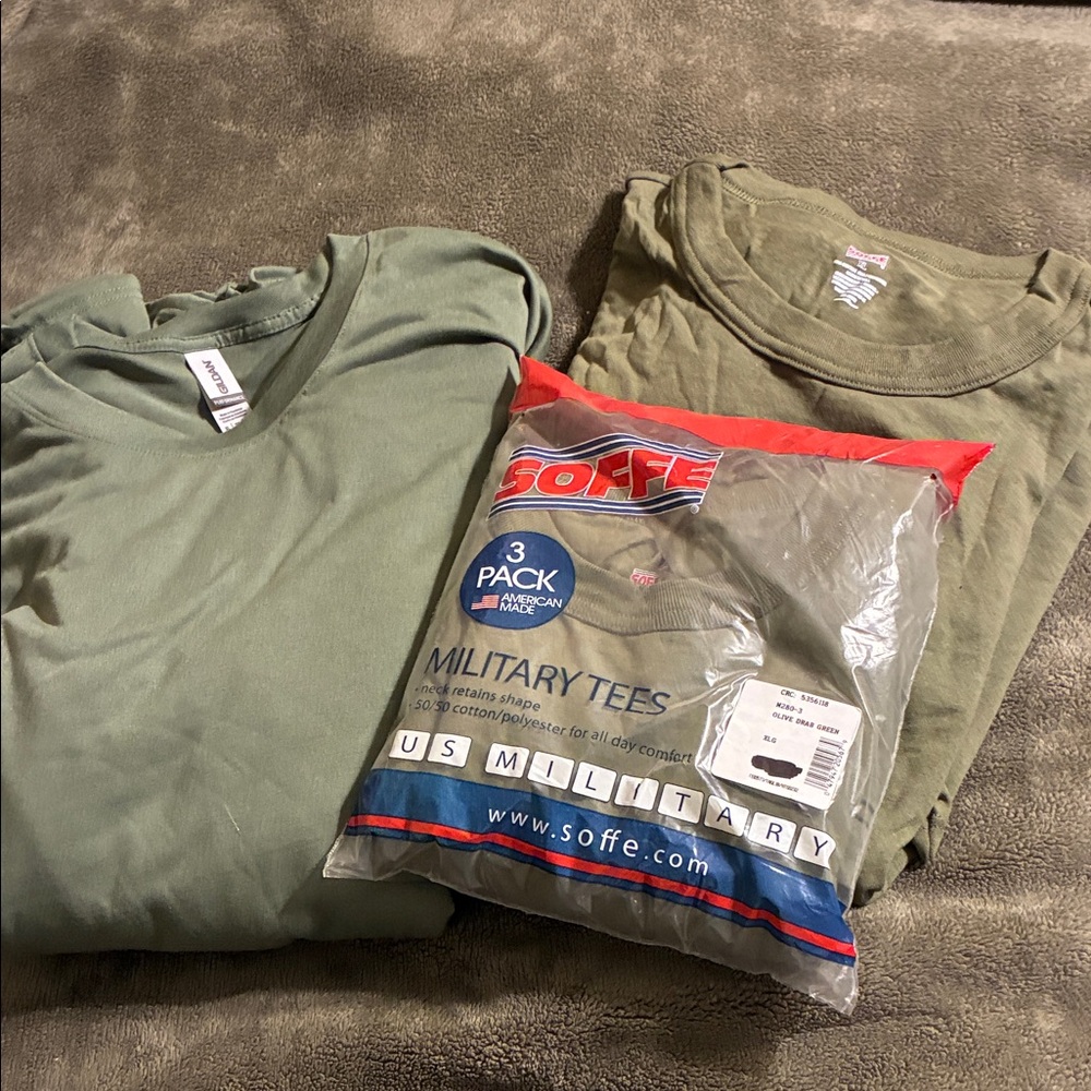 Soffe Men’s Olive Grn Military 3 Pk
& 3 Soffe & 6 Men’s GILDAN XL Tee’s.  NEW.